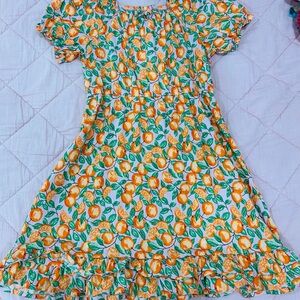 Vibrant Citrus Print Kids Dress